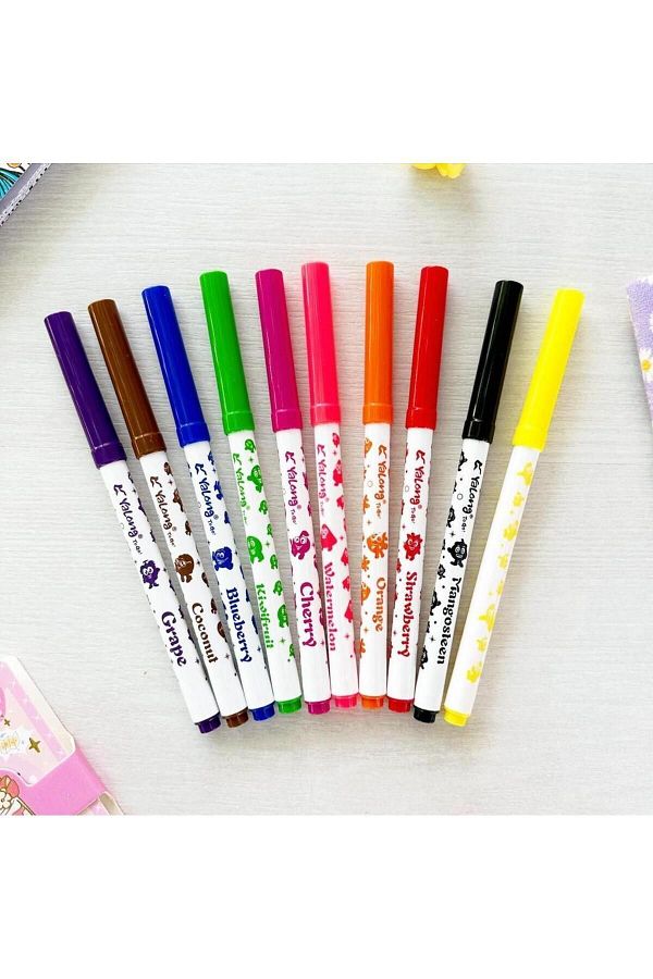 YEŞİLDESİGN-Yalong Set of 10 Fruit Scented Felt Tip Crayons 1