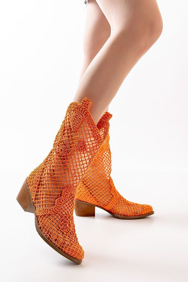 Ms Sugar Orange Textile Lace Fabric Western Cowboy Long Summer Boots Trendyol