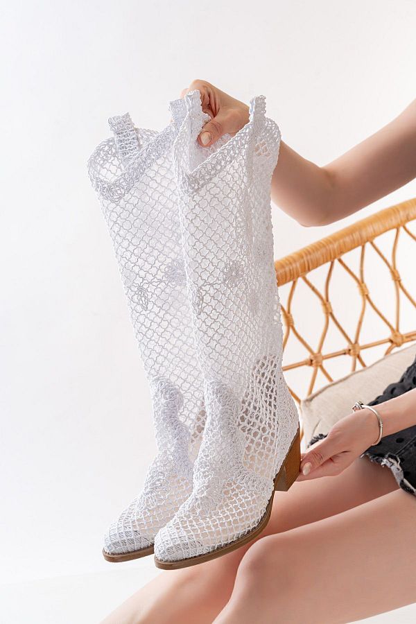 Lace fabric boots clearance