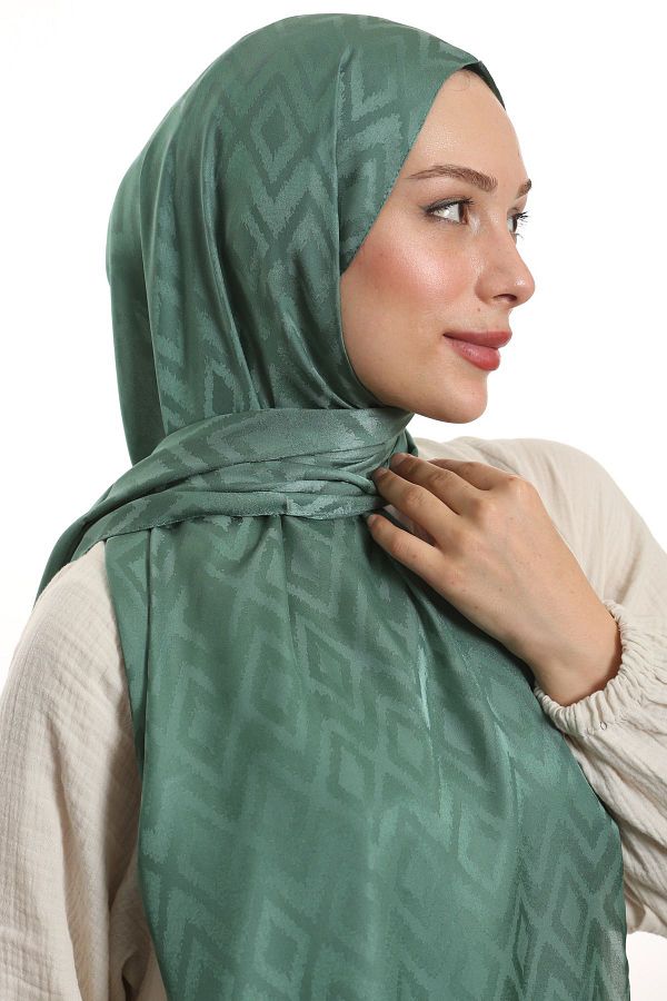 m moon scarf-High Quality Tile Pattern Silky Jacquard Shawl - Imported Fabric and Italian Stitching "mildew Green" 1
