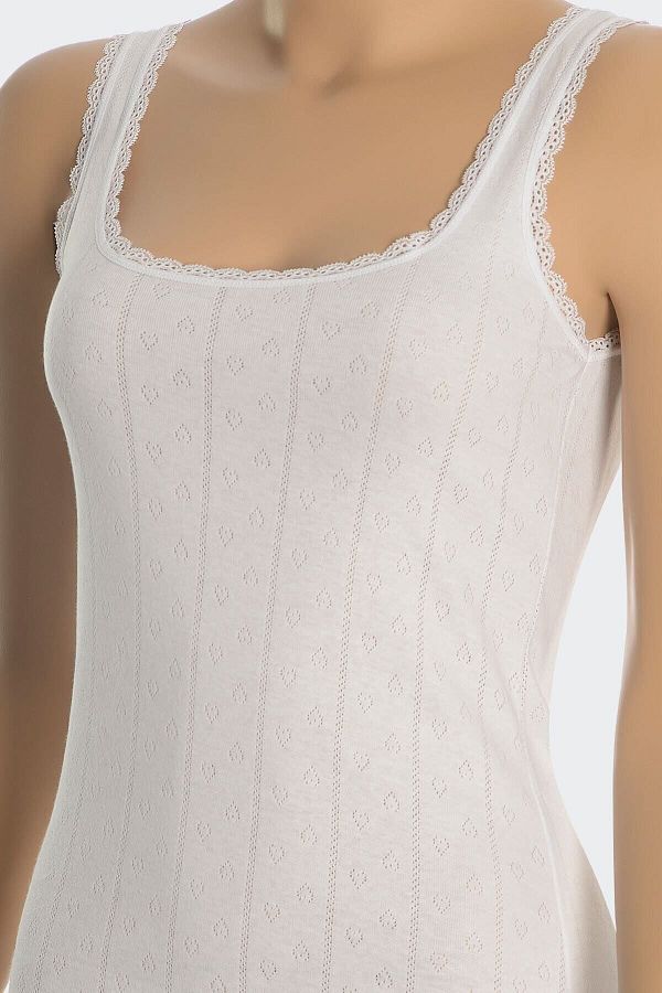 Öts-Tricot de corp pentru femei, alb, cu modele jacquard, din bumbac, cu bretele groase (100% BUMBAC) 1