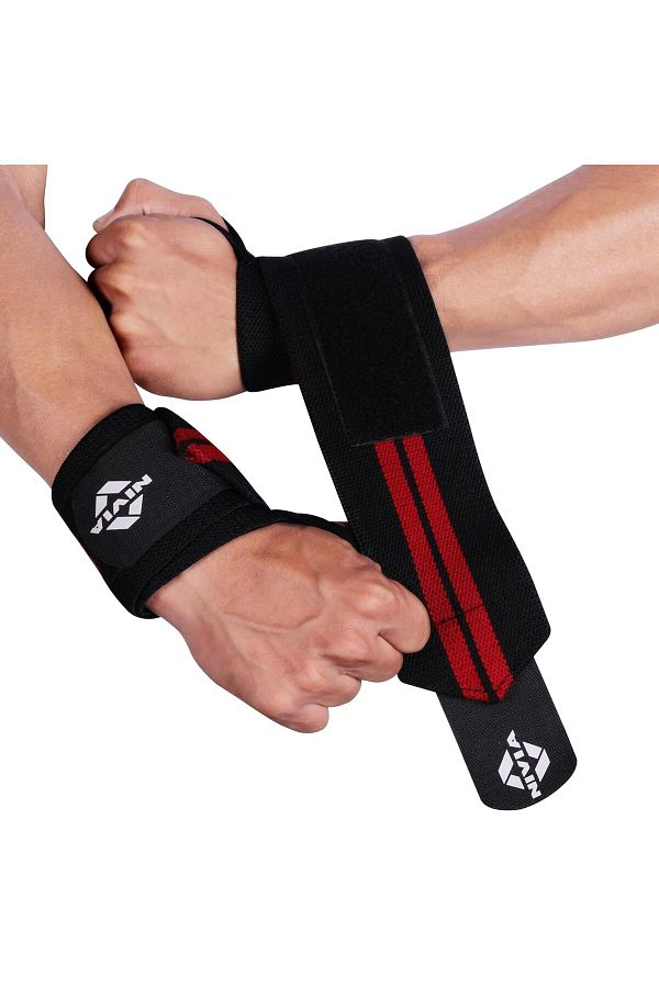 Nivia-Weight Lifting Wrist Support |Black/Red, Free Size - Adjustable with Velcro & Thumb Loop Strap 1