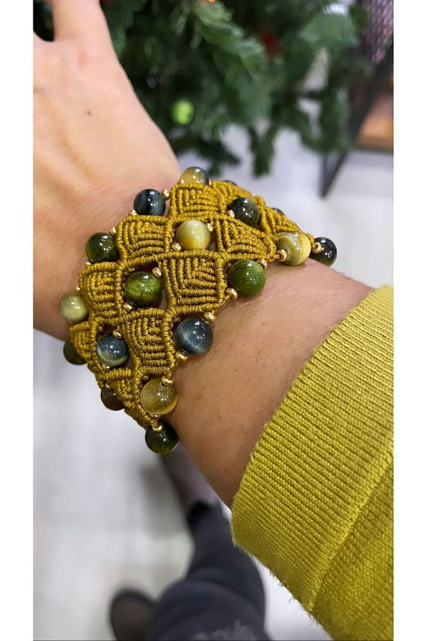 Peri Tak Tasar m Handmade A Quality Tiger Eye Natural Stone Adjustable Closure Macrame Bracelet Trendyol
