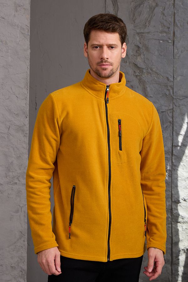 COMB NE M CHA L Mustard Thick Zippered Cotton Men s Fleece Jacket Trendyol