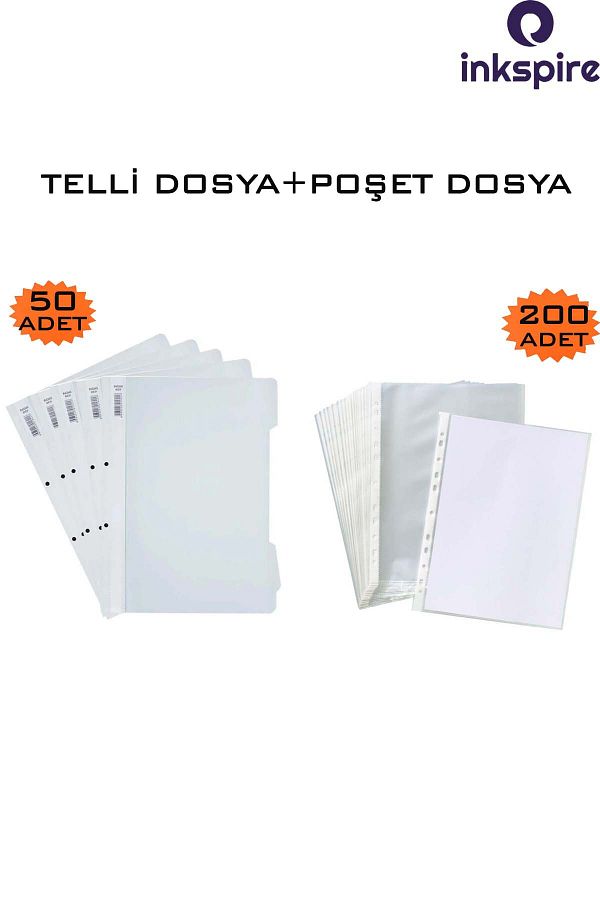 inkspire-A4 White Wire and Transparent Bag File - 50 Pieces of Föy File with Holes on the Edge 1