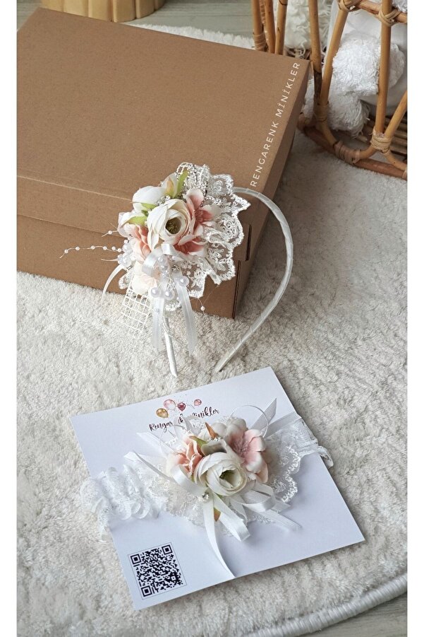 çiğdem kaya design Anne Bebek Dantel Broş Kristal Taş Detaylı Cicekli Tac Sacbandı (HAMİLE TACI)