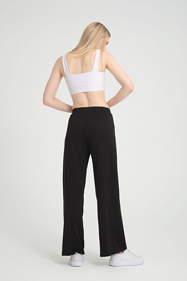 ZERTEX Women's Black Double Pocket Ligra Belt Rubber Detailed Zippered High  Waist Crepe Style Pants.- Trendyol