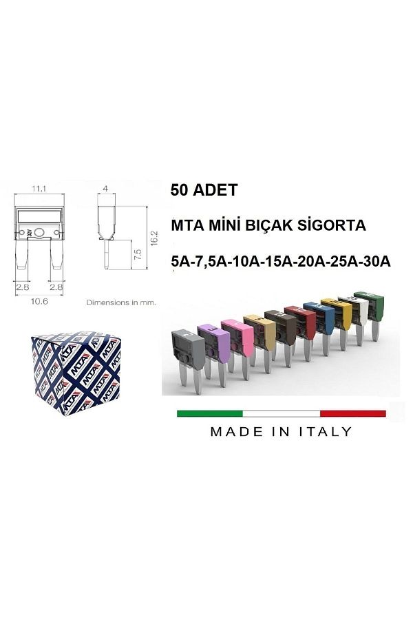 MTA-Mini Blade Fuse Set 50 Pieces Mixed - 5a-7,5-10a-15a-20a-25a-30a 1