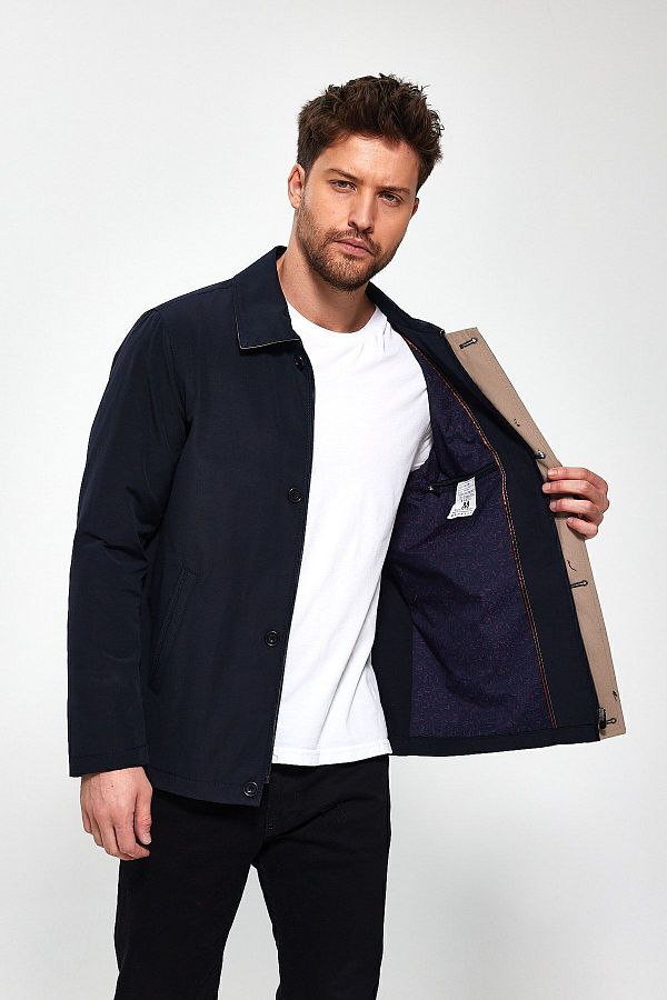EnricoBASELL Men s Navy Blue Cotton Safari Summer Coat Trendyol