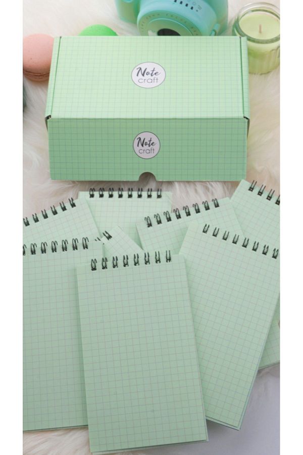 Dream Notes-Green 8-Piece Checked Colored Notebook Set - 9X15 Cm, 50 Sheets Spiral School Notebook 1