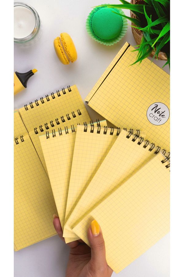 Dream Notes-Yellow 8-Piece Checked Notebook Set - 9X15 Cm, 50 Sheets Spiral School Notebook 1