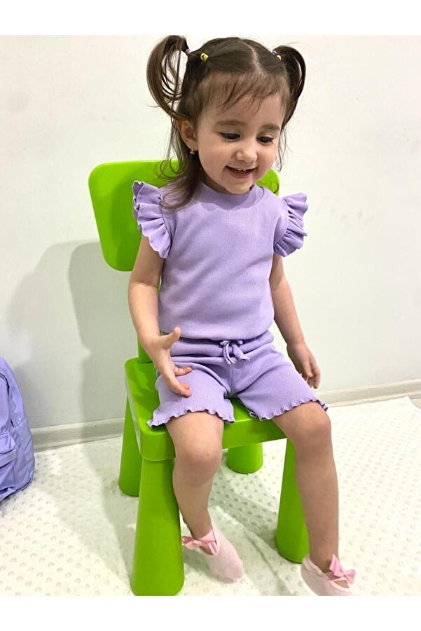 ARYA BABY Kaşkorse Kolu Fırfır Detaylı 2 Li Kız Şortlu Takım, Kız Alt-üst Takım