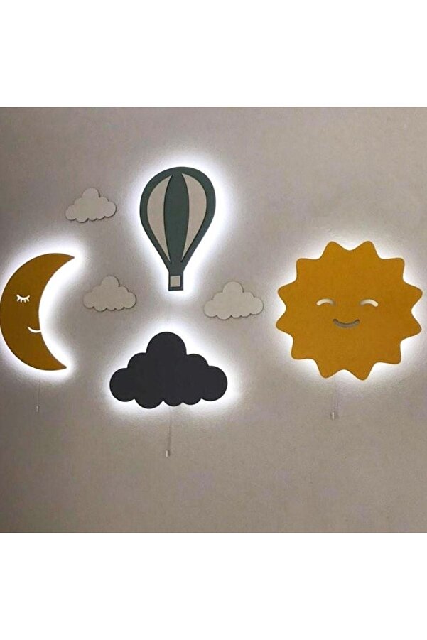 Genel Markalar 7’li Ay Güneş Balon Bulut Gece Lambası Çocuk Odası Bebek Odası Dekoratif Led Aydınlatma Set