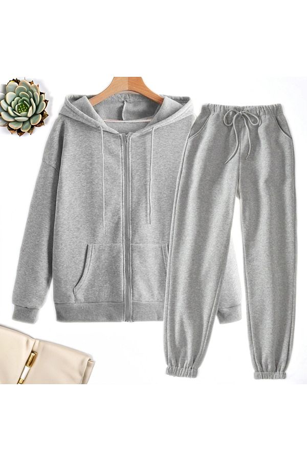 Fifty Color-2-Piece Gray Zippered Jacket and Sweatpants Set 1