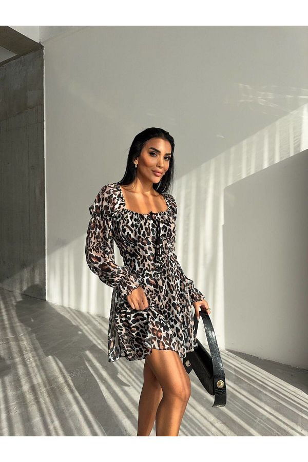 L BAS Mini Leopard Print Dress Trendyol