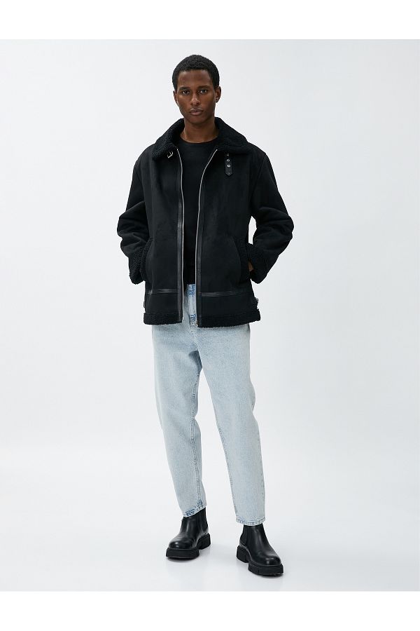 Koton Suede Look Jacket with Collar Detail and Zipper Pockets Trendyol