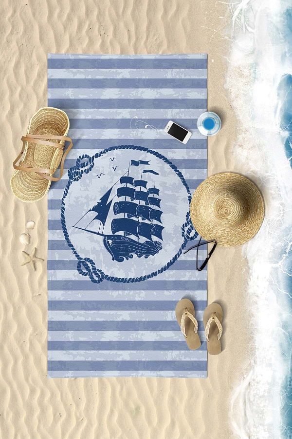 VEVİEN HOME-Ship Pattern Digital Printed 75x150 Cm Beach Towel 1