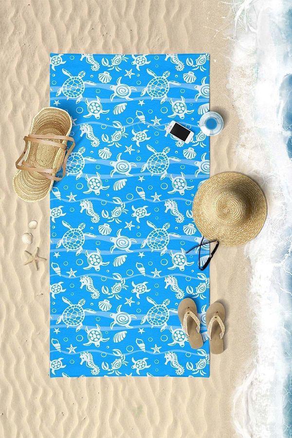 VEVİEN HOME-Underwater Pattern Digital Printed 75x150 Cm Beach Towel BLUE 1