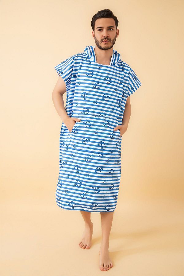 VEVİEN HOME-Adult Surf Summer - Anchor Patterned Hooded Beach Dress 1