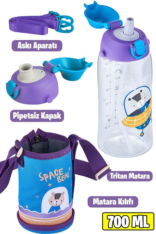 Uzspace-700 ml - Large Size-Tritan Water Bottle with Case and 2 Separated Lids with/Without Straw 1