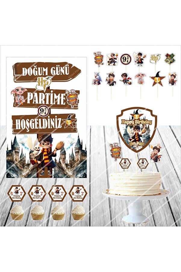 SİYAH PARTİ EVİ Harry Potter Doğum Günü Panosu / Pasta Süsü Seti