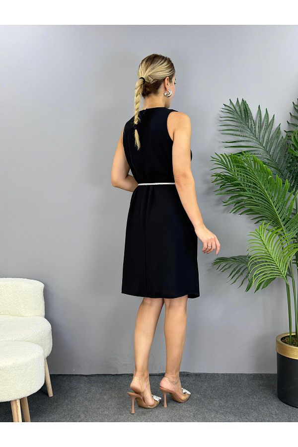 Black dress with silver belt sales