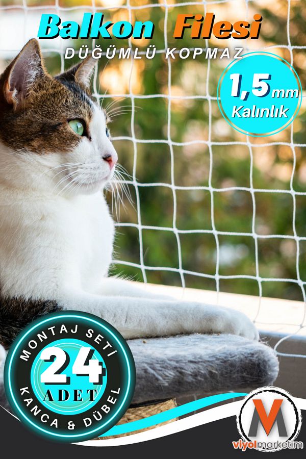 viyolmarketim-Thick Balcony Net 2.5x9 Meters Cat Net Cat Balcony Net with Safety Net Mounting Set 1