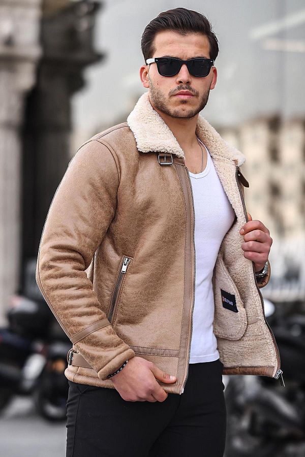 Delpino Men s Suede Leather Coat Fur Jacket Trendyol