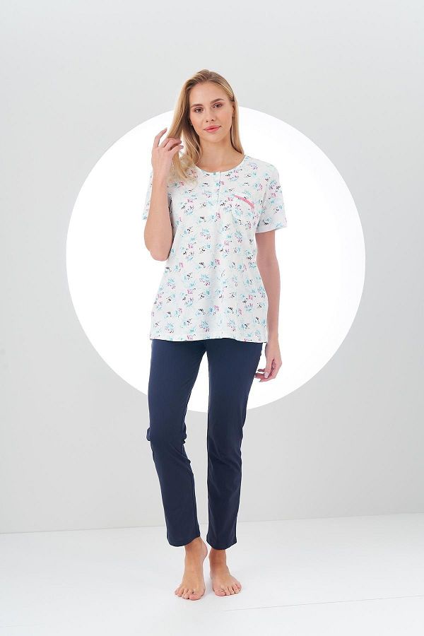 PJS-24111 Women's Top Patterned Placket Pajama Set 1