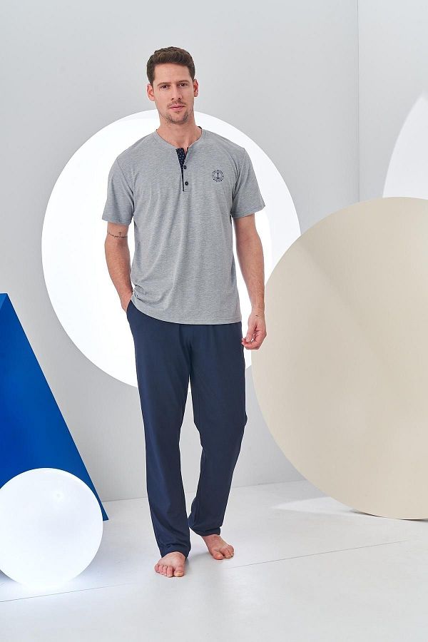 PJS-24314 Men's Placket Short Sleeve Pajama Set 1