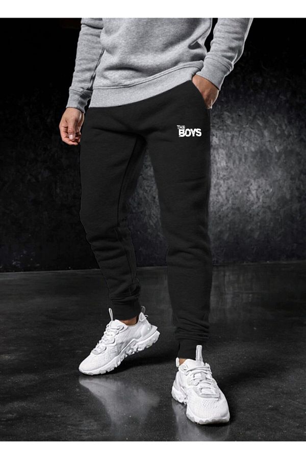 DEEPSENCE Men s Thick Black Sweatpants Printed Tight Leg Jogger Cotton Trendyol