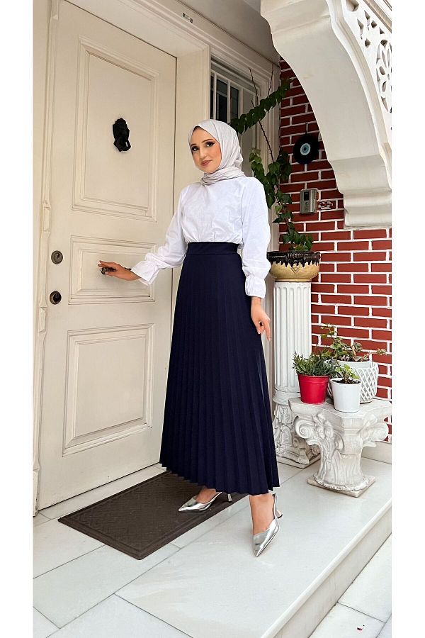 Blue pleated skirt 48 discount
