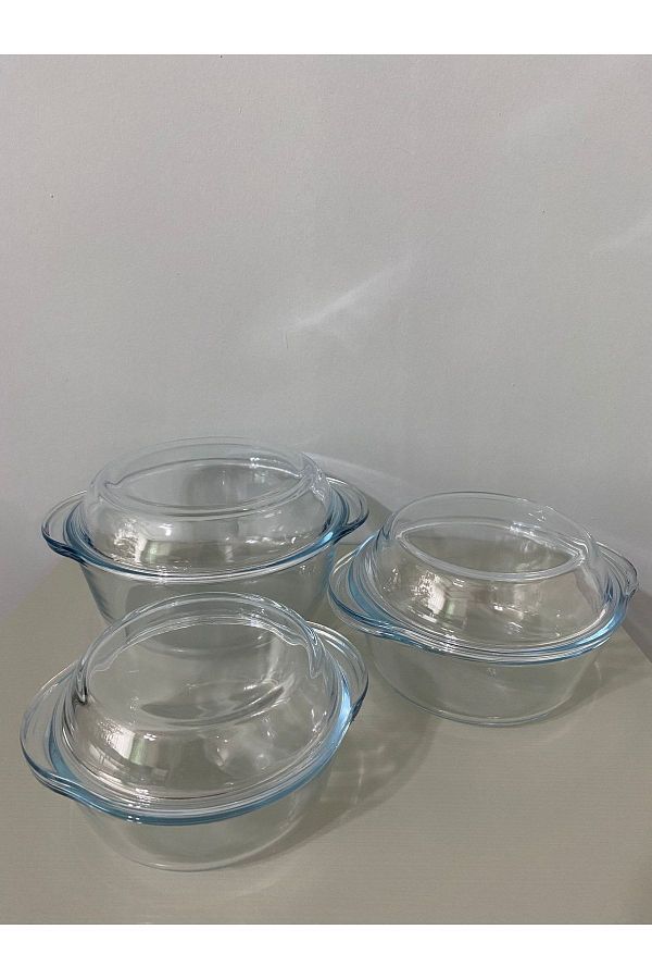 Paşabahçe-G4u Heat Resistant Round Pot with Lid - Set of 3 Pyrex -159021 1