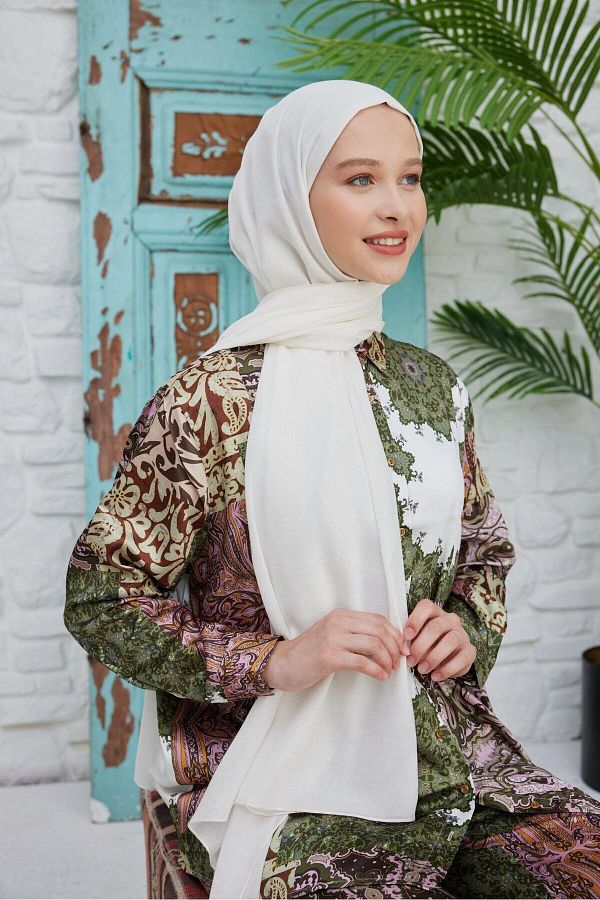 Quğu SCARF Ecru Cotton Voile Shawl- Trendyol