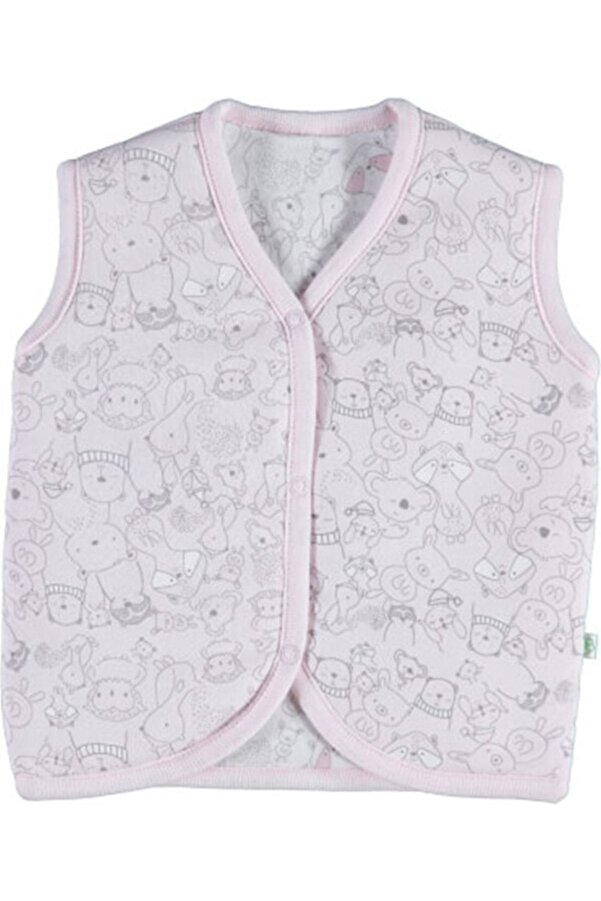 Biorganic Lady Animal Pembe Dolgulu Kalın Organic Penye Yelek