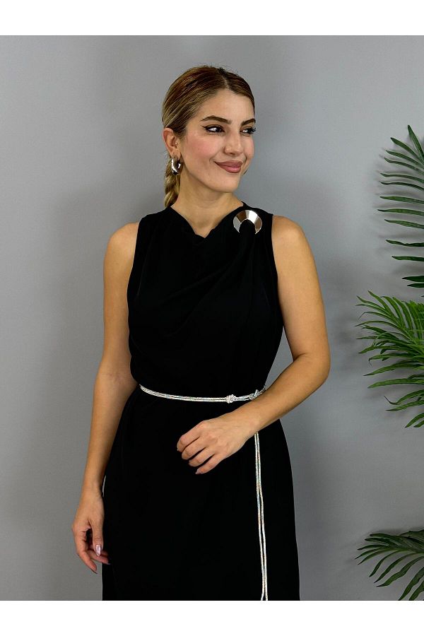 Black dress with silver belt store