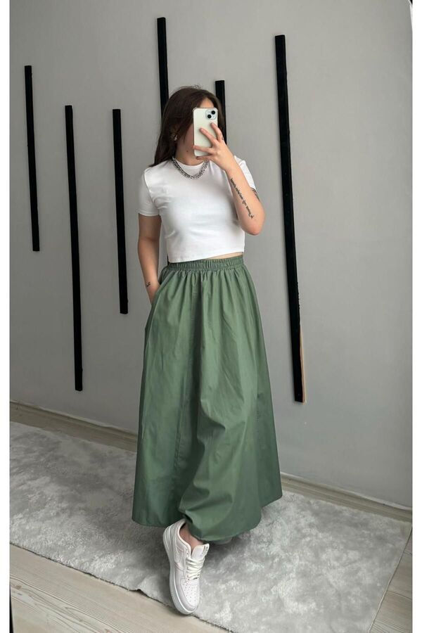 MEGOMEL Poplin Fabric Long Skirt - Fillet Pocket, Unlined (90CM)- Trendyol