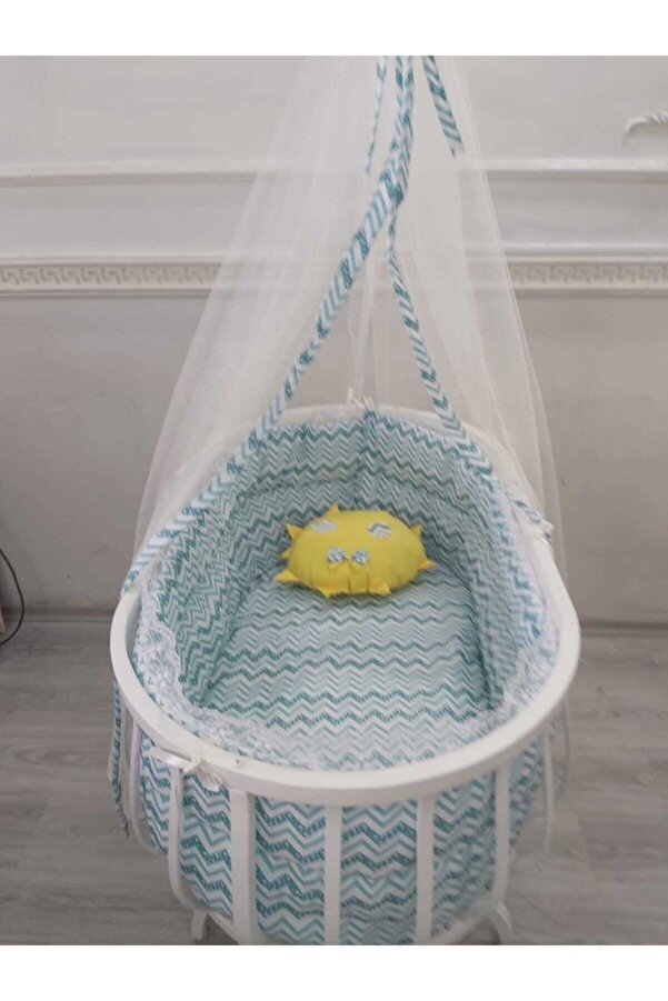 babyen1 Yeşil Zigzaglı Sarı Güneş ?? Sepet Beşik Uyku Seti (yatak Ve Beşik Dahil Değildir)