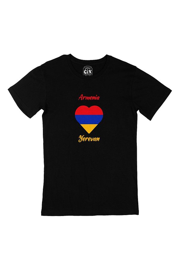 Cix-Yerevan Armenia Flag Heart Black T-Shirt 1