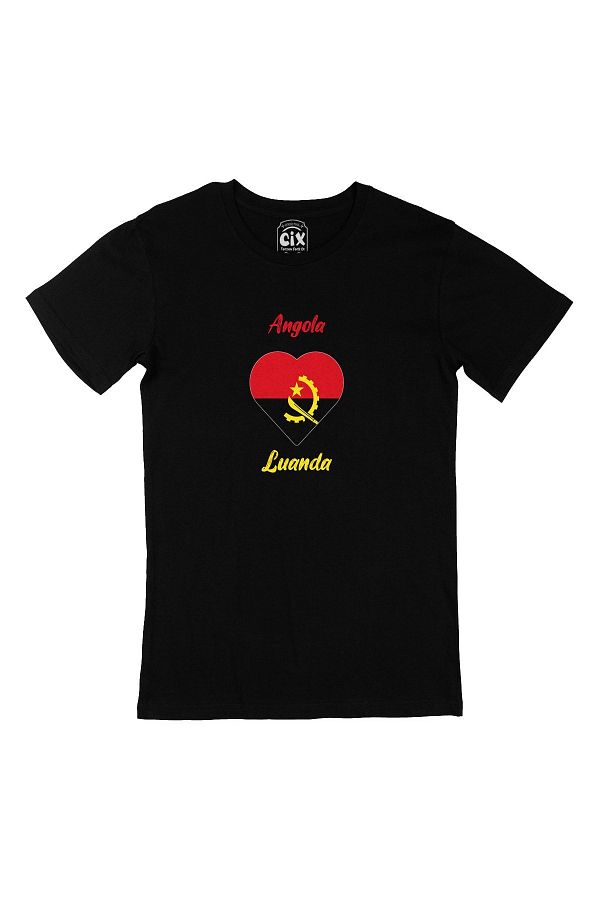 Cix-Luanda Angola Flag Heart Black T-Shirt 1