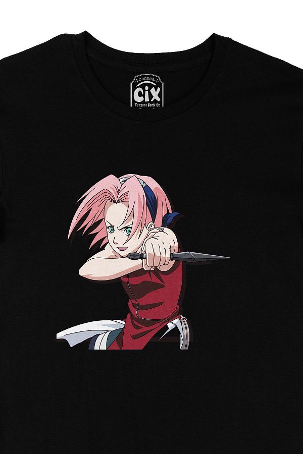 高級感 Haruno Sakura Naruto Cix Black Trendyol T-Shirt- トップス