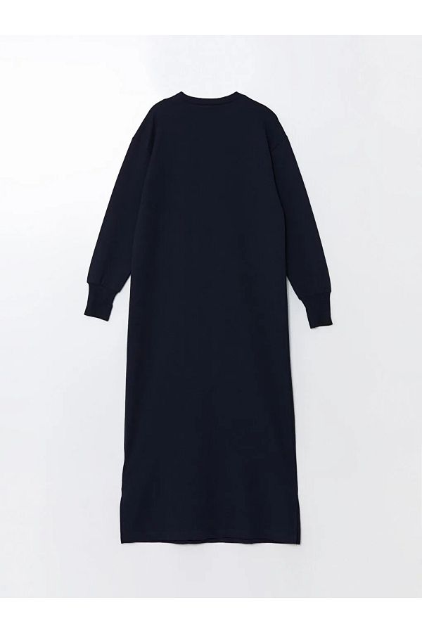 LC Waikiki Lcw Modest Navy Blue Long Sleeve Crew Neck Women s Sweat Dress Trendyol