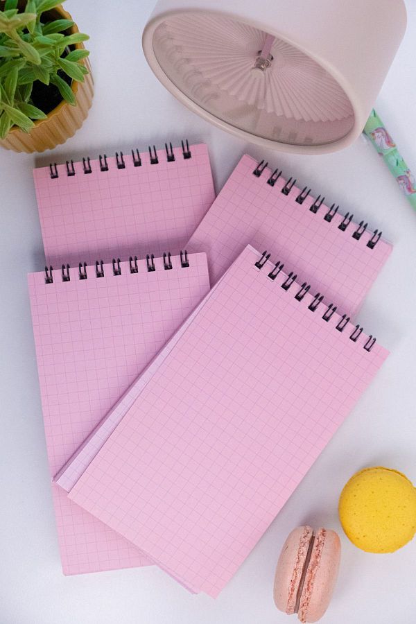 Dream Notes-Pink Checked Notebook Set of 4 - 9X15 Cm, 50 Sheets Spiral School Notebook 1