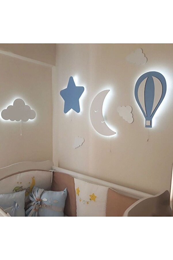 Genel Markalar Yıldız Ay Balon Bulut Gece Lambası Çocuk Odası Bebek Odası Dekoratif Led Aydınlatma Set
