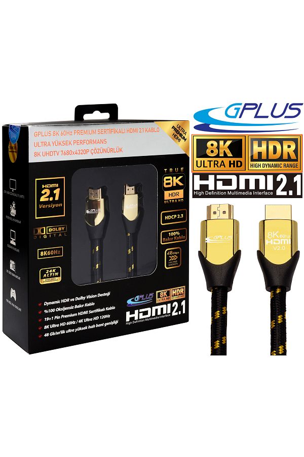 Gplus 8K Ultra Hd 60Hz 48Gbps Hdcp 2.3 HDMI 2.1 Earc D Hddr 26Awg Braided Cable 1 Meter Trendyol