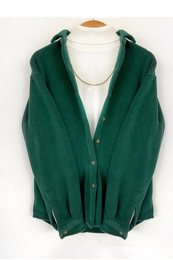 tynemode Men s Oversize Fleece Jacket in Emerald Green Buttoned Trendyol