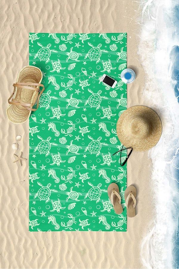VEVİEN HOME-Underwater Pattern Digital Printed 75x150 Cm Beach Towel GREEN 1