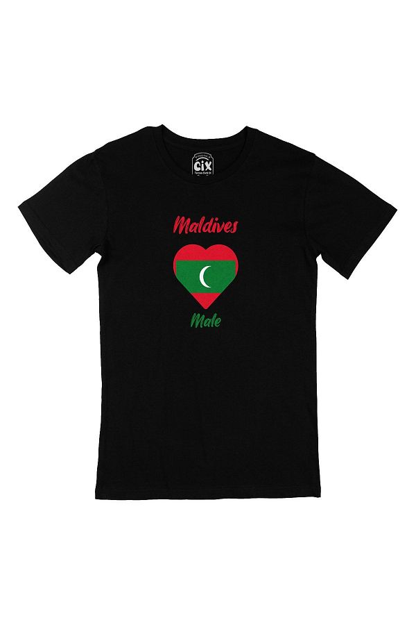 Cix-Male Maldives Flag Heart Black T-Shirt 1