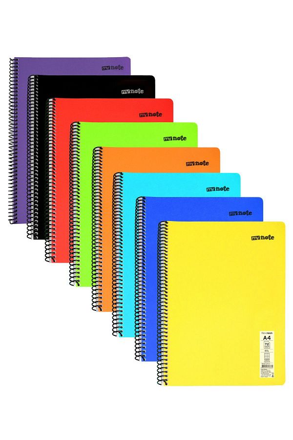 Mynote-Neon A4 Flex Notebook - 72 Sheets, 4 Checks and 4 Lines Set 1
