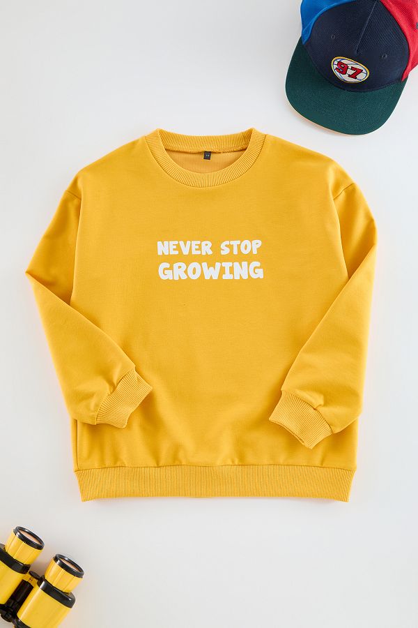 TRENDYOLKIDS-Chlapčenská pletená mikina so žltým sloganom - Tkdaw25Sw00046 1